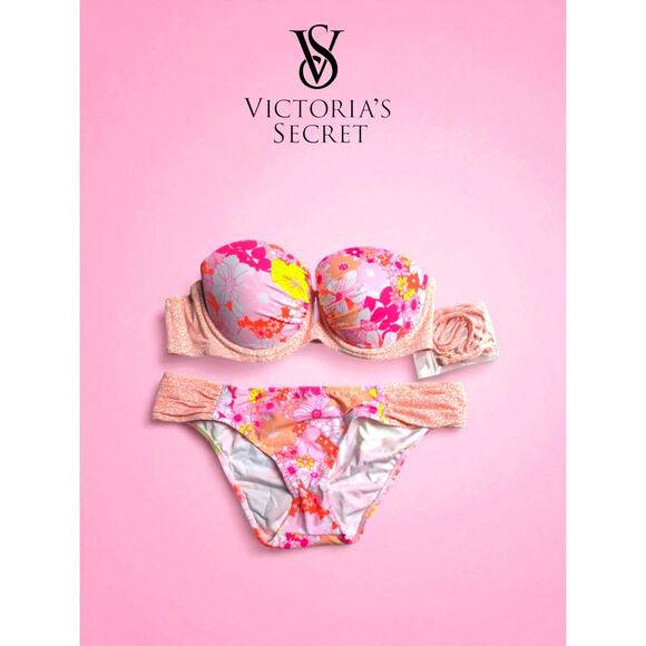 NWT Victoria’s Secret Bikini Set 34A/S Gorgeous Line Bright Floral Y2K - Picture 1 of 8
